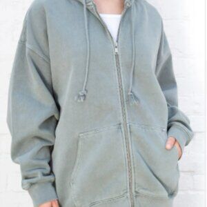 Brandy Melville Green Oversized Zip Up Hoodie One Size